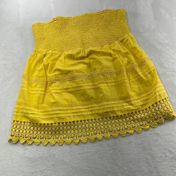 NWT Lane Bryant 14,Yellow Strapless Smocked 100% Cotton Feminine Bohemian Blouse - Picture 1 of 14